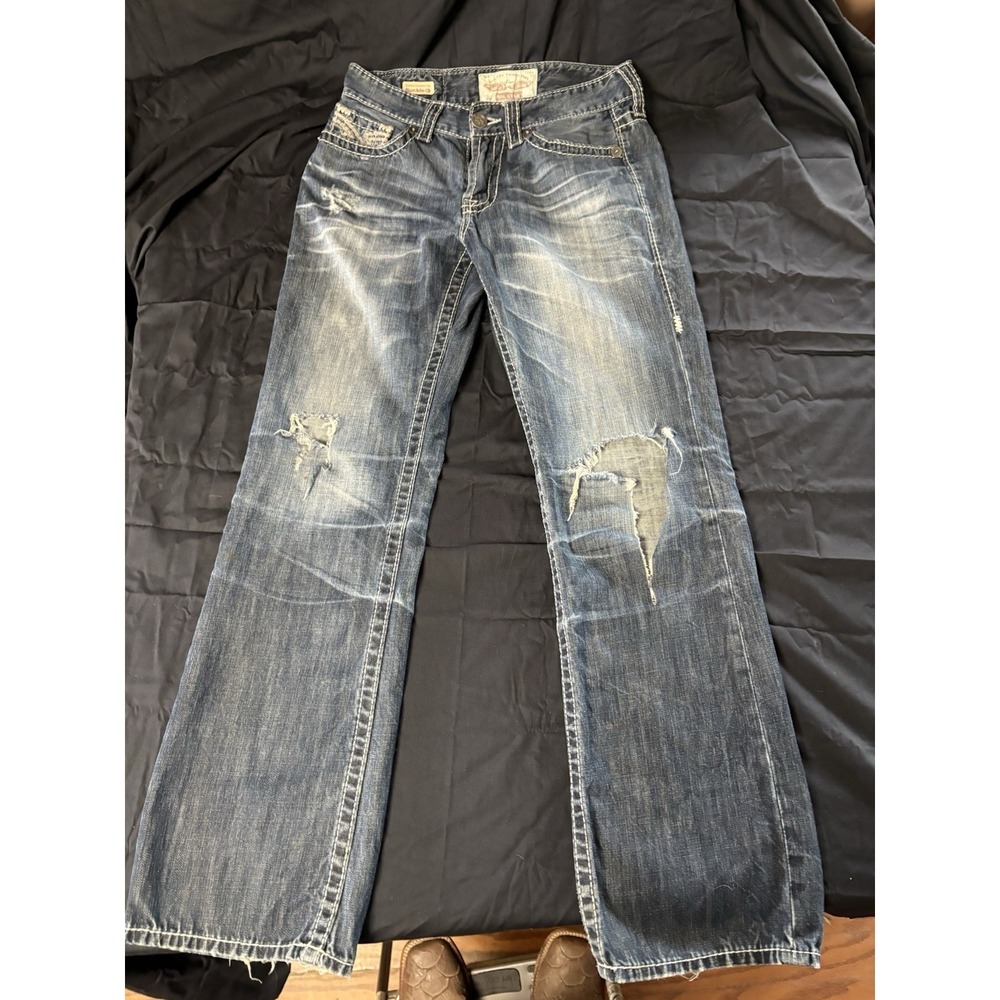 Big Star‎ for buckle boot cut  Men's Jeans Blue Distressed Embroidered